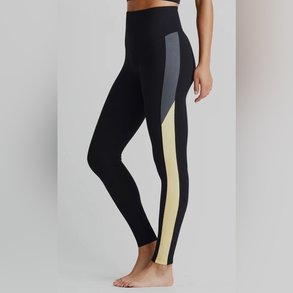 YUMMIE RACHEL SHAPING LEGGING WITH GRAY & YELLOW RACING STRIPE - COTTON STRETCH - Picture 3 of 9